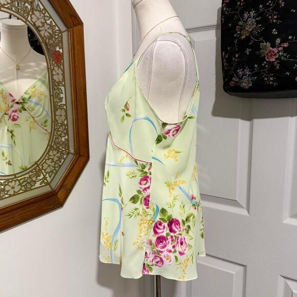 Y2K Oscar De La Renta Light Green & Pink Floral Rosette Lingerie Cami Top XL - Picture 4 of 8